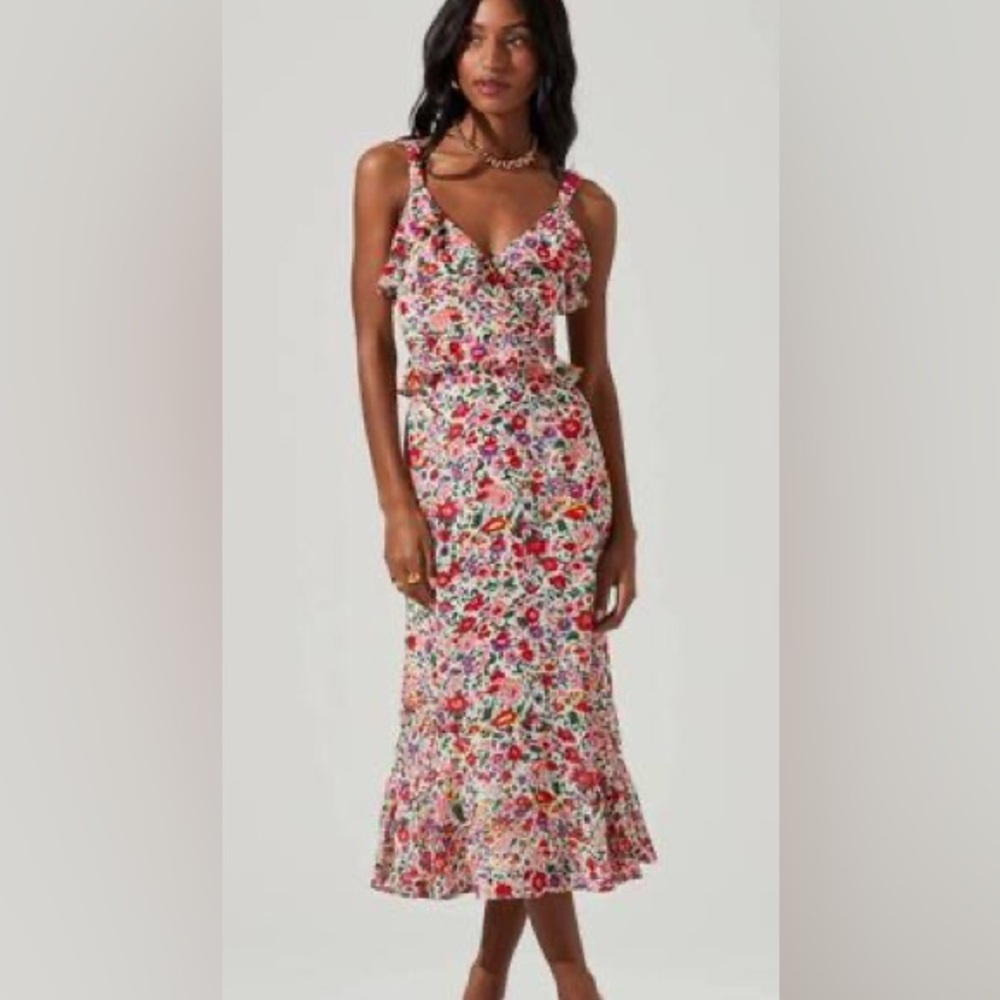 ASTR The Label Wildflower Ruffle Cutout Midi Dress